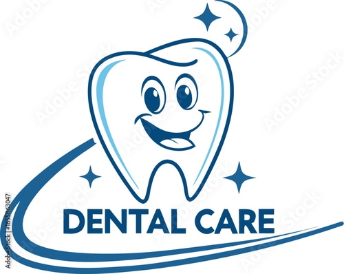 Happy tooth logo vector illustration with smile and heart design elements
