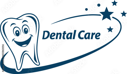 Happy tooth logo vector illustration with smile and heart design elements