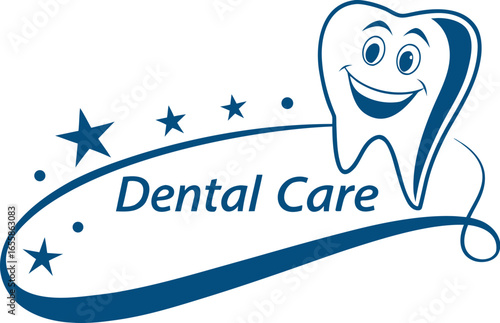 Happy tooth logo vector illustration with smile and heart design elements