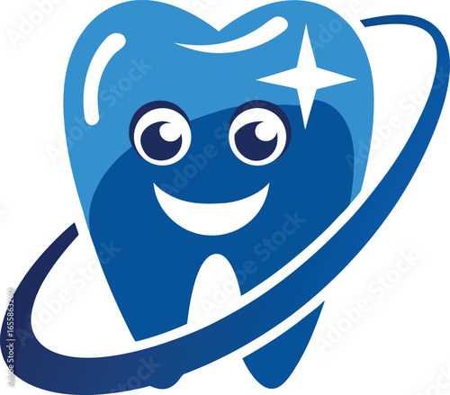 Happy tooth logo vector illustration with smile and heart design elements