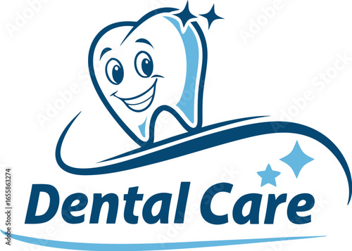 Happy tooth logo vector illustration with smile and heart design elements