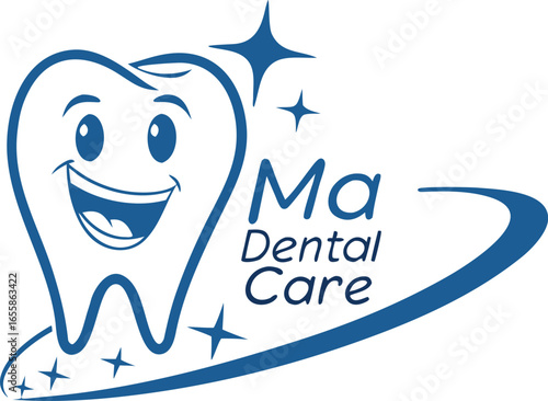 Happy tooth logo vector illustration with smile and heart design elements