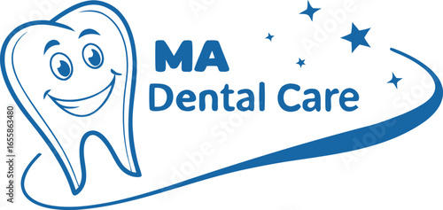 Happy tooth logo vector illustration with smile and heart design elements