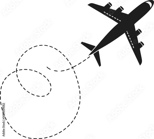 Vector airplane icon and illustration of a plane flying in the sky