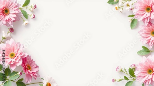 Wallpaper Mural Soft pink dahlias and greenery frame a clean white background Torontodigital.ca