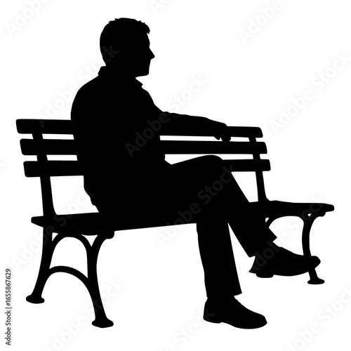 Silhouette of Person Sitting on Park Bench Vector Illustration
