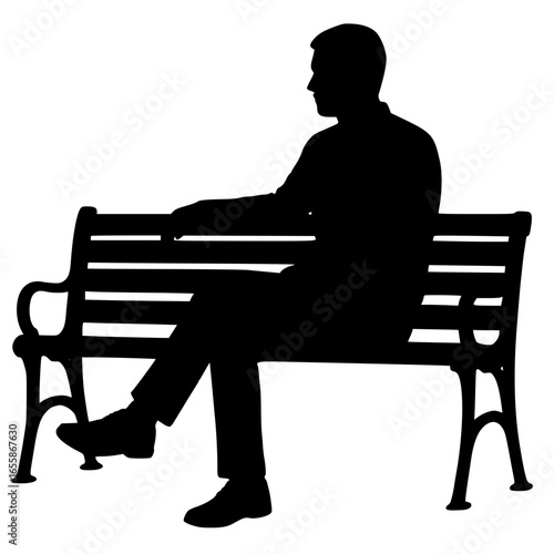 Silhouette of Person Sitting on Park Bench Vector Illustration