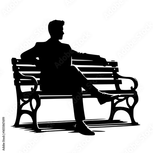 Silhouette of Person Sitting on Park Bench Vector Illustration