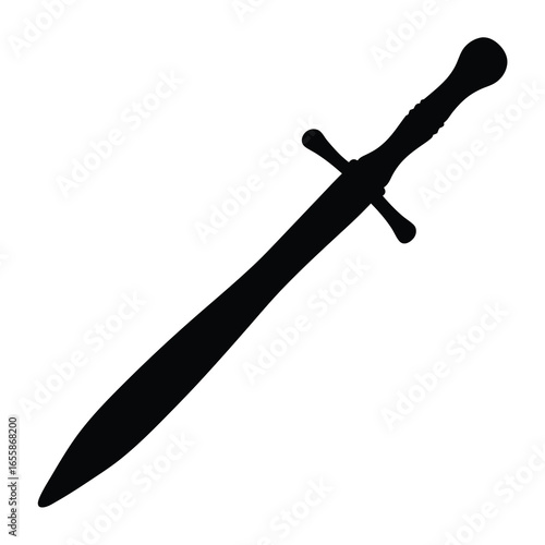 Black silhouette of a medieval sword with a distinctive pommel shape
