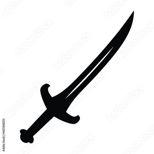 Black silhouette of a curved sword on a   image