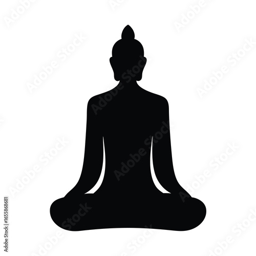 Black silhouette of person in lotus pose meditating on a  