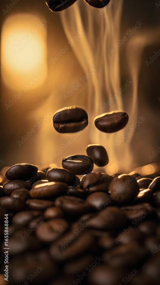 custom made wallpaper toronto digitalRoasting Coffee Beans with Rising Steam – Vertical Close-Up Cinematic Coffee Background