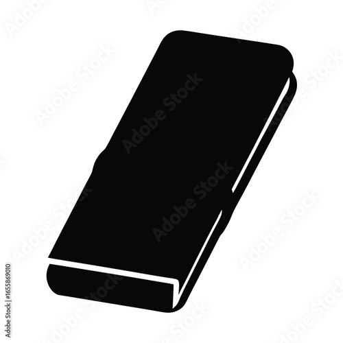 Black and white illustration of a closed book viewed from an angle