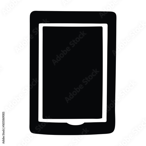 Simple black and white illustration of a modern tablet device sketch