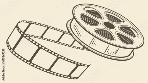 Vintage film reel vector illustration for cinema movie production and entertainment industry artwork design