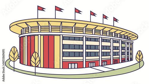 Stadium vector illustration for sports events and concert venues with flags and trees design art