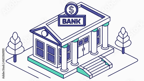 Isometric bank building financial institution investment money savings loan mortgage architecture business vector