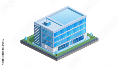 Isometric office building vector illustration modern architecture commercial real estate design and urban landscape view