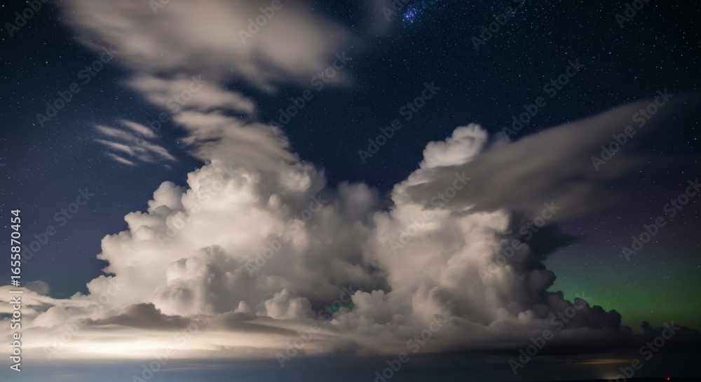 Obraz premium Dramatic night sky with massive clouds and aurora borealis