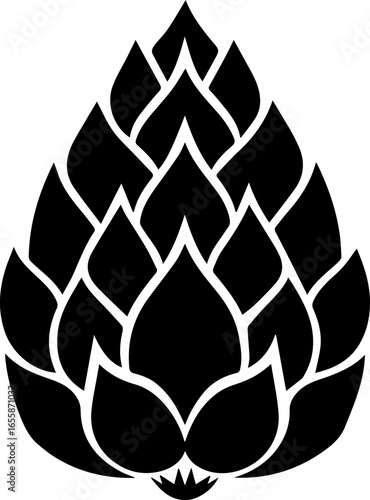 Bold black hop silhouette symbolizing brewing, craft beer, and natural ingredients