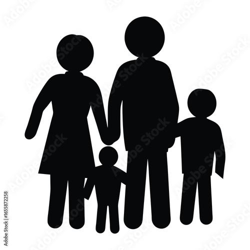 Silhouette of a family holding hands with parents and two children