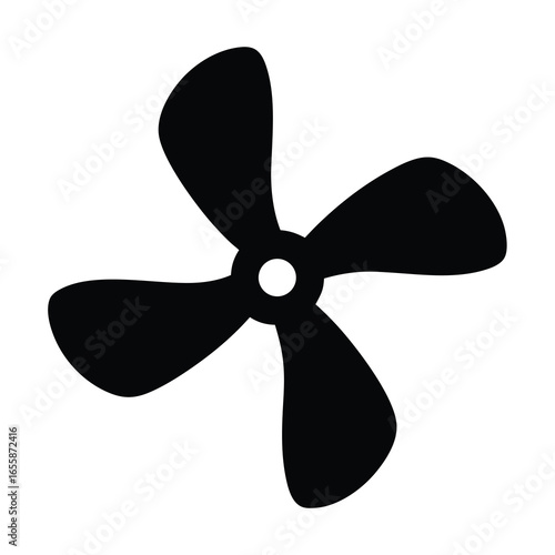 A black silhouette of a four bladed fan on a  