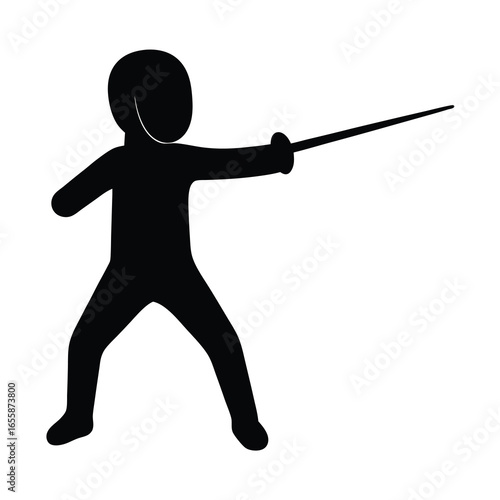 Silhouette of a fencer poised for action, holding a foil out straight