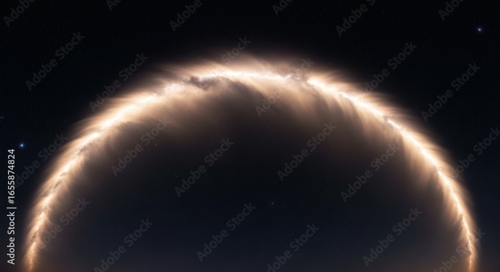 Fototapeta premium Ring of glowing clouds in the night sky with stars