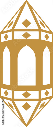 Geometric Moroccan Lantern Vector. An elegant, gold vector of a geometric Moroccan lantern with intricate patterns, perfect for Islamic holidays or luxurious design projects.