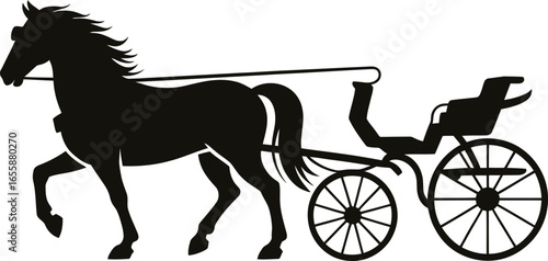 Horse and Carriage Vector Silhouette: Vintage Transport Graphic.
