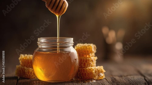Wallpaper Mural Golden Honey Dripping into Jar with Honeycomb – Sweet Natural Organic Food Close-Up Torontodigital.ca