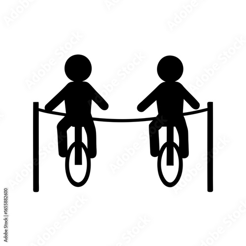 Two unicyclists at the starting line ready for a race together