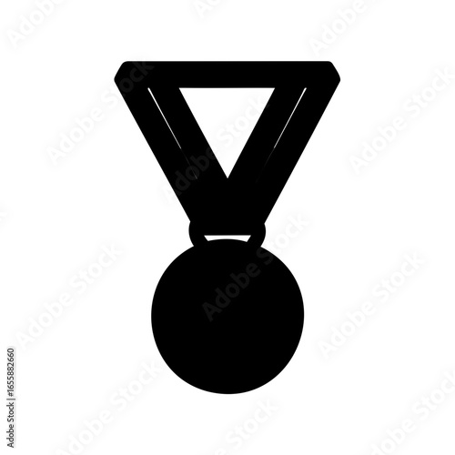 Silhouette illustration of a winner's medal with ribbon for sports achievement