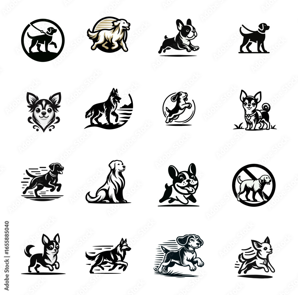 Fototapeta premium Dog Logo Vector Art Illustrations Set