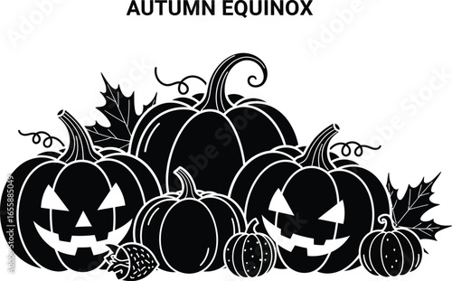 Autumn equinox vector illustration of pumpkins