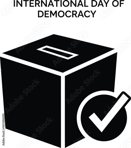 International day of democracy illustration with ballot box and check mark