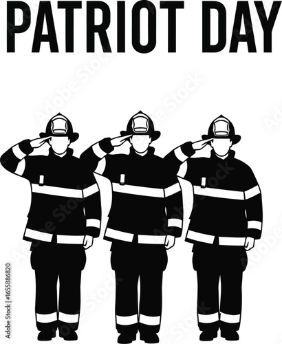Silhouette of a patriot day with firefighters saluting to honor heroes