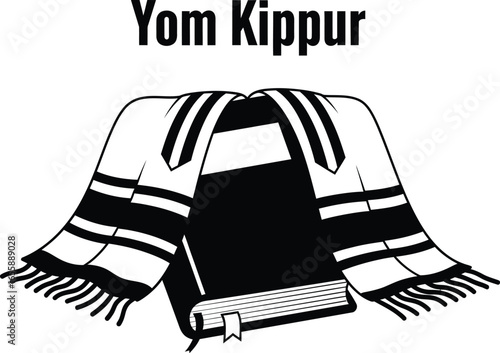 Yom kippur illustration with prayer book and tallis