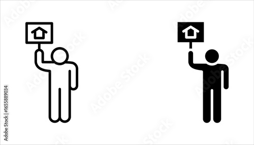 Poverty line icon set. Simple outline style. Homless, vector illustration on white background