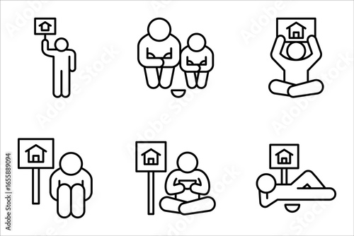 Poverty line icon set. Simple outline style. Homless, vector illustration on white background
