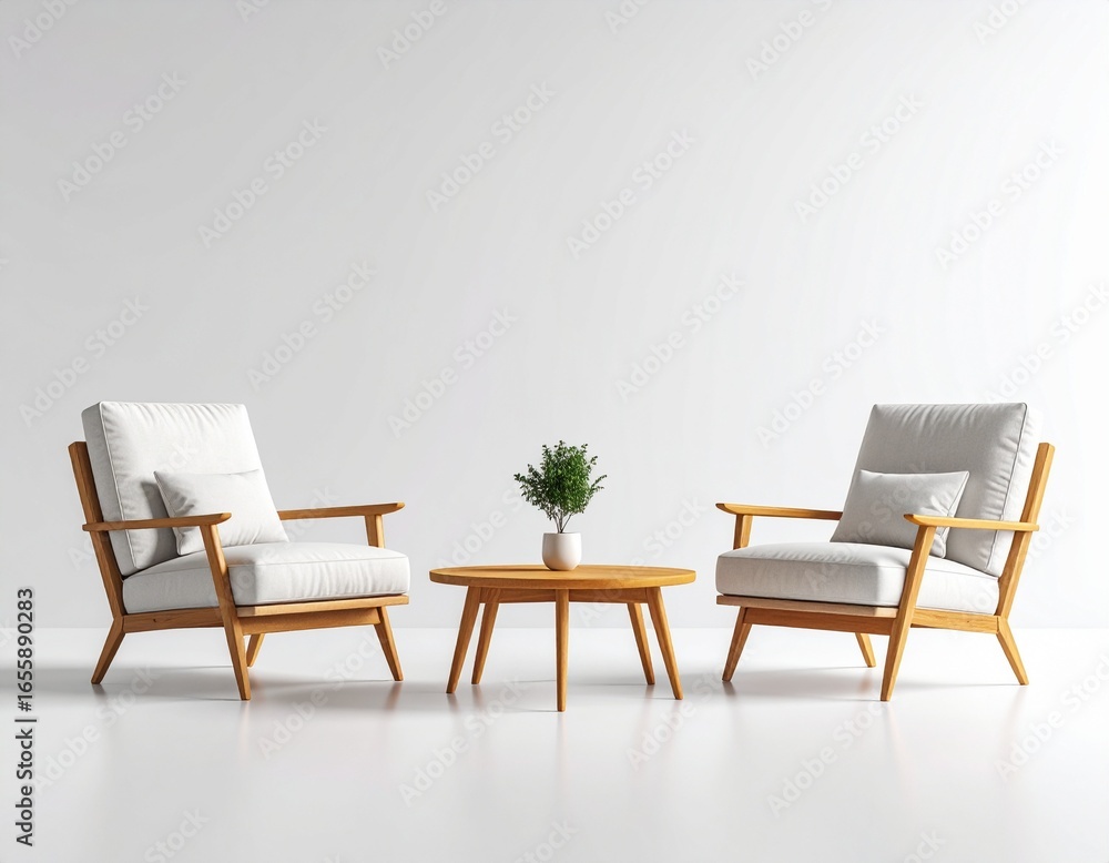 Fototapeta premium Minimalist living room features two chairs