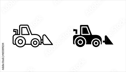 Bulldozer tractor line icon set. Bulldozer outline icon vector illustration on white background
