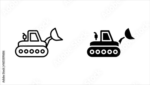 Bulldozer tractor line icon set. Bulldozer outline icon vector illustration on white background