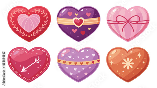 Valentine Hearts Collection Cartoon Decorative Design Elements