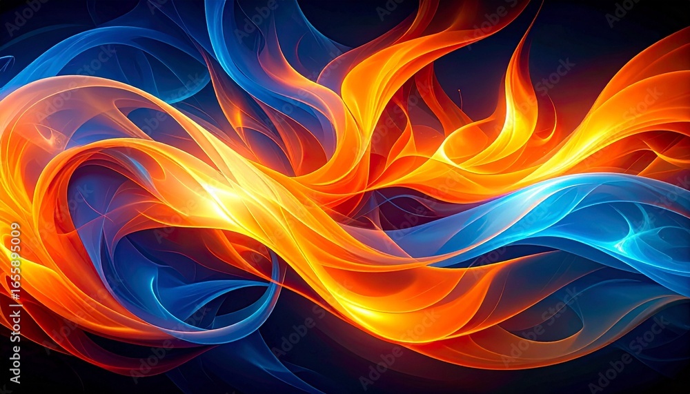 Naklejka premium Abstract Blue and Orange Flames Energy Flow Design.