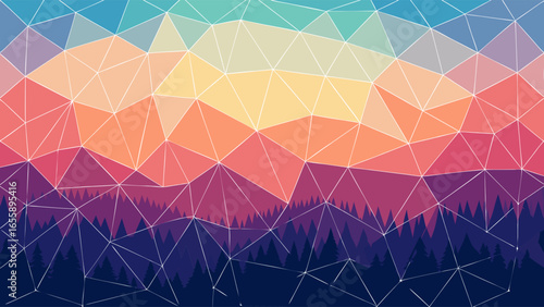 Geometric Sunset Mountain Landscape Illustration