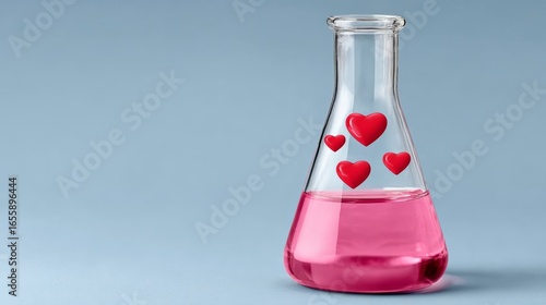 Wallpaper Mural Glass beaker filled with pink liquid and hearts. The heart shapes are floating in the liquid, creating a romantic and whimsical atmosphere Torontodigital.ca