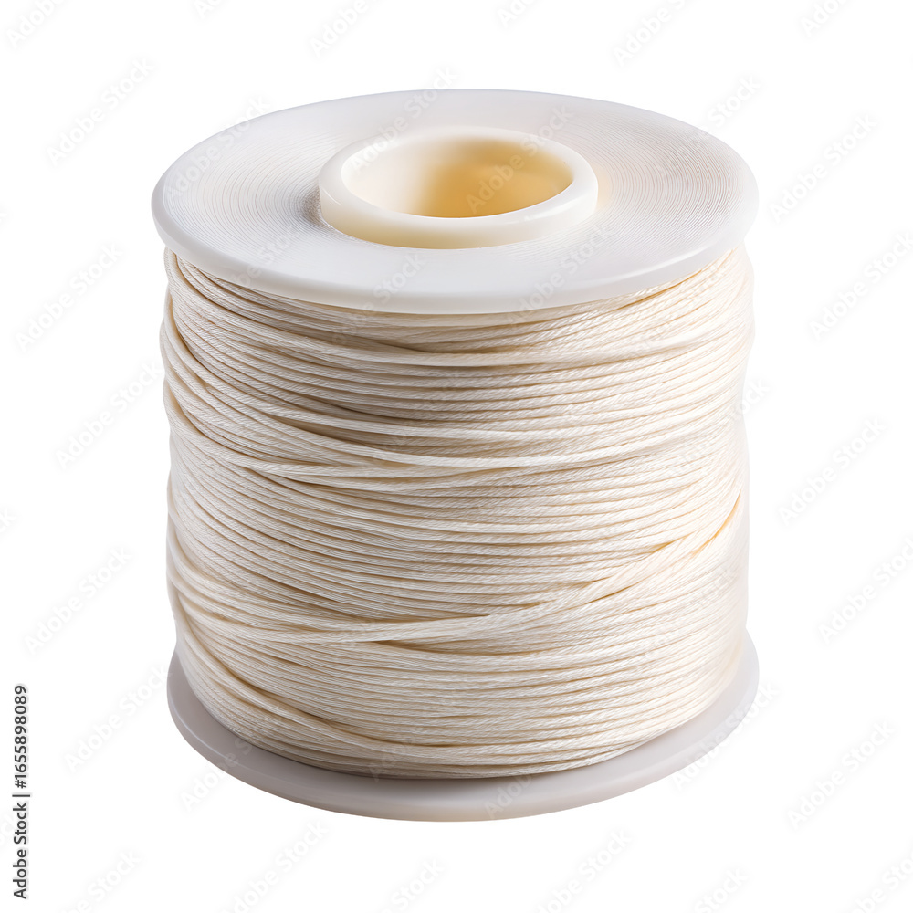 Obraz premium Spool of beige thread for sewing and crafting isolated on transparent background