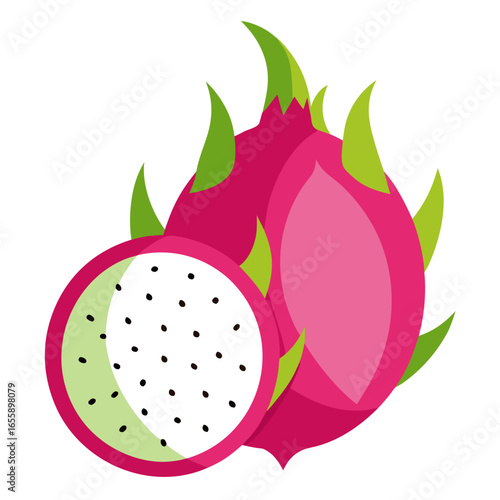  a whole dragonfruit and scliced dragon fruit-on white