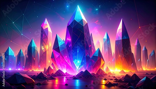 Colorful crystalline city at night